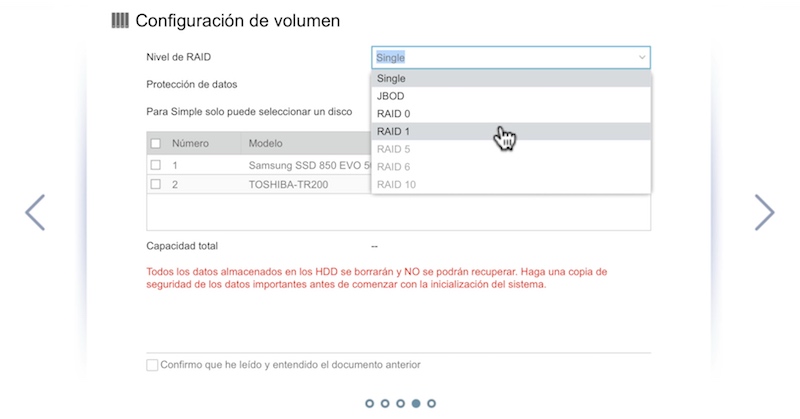 configuración inicial ASUSTOR volumenes
