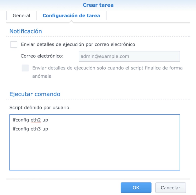 configuración tareas synology