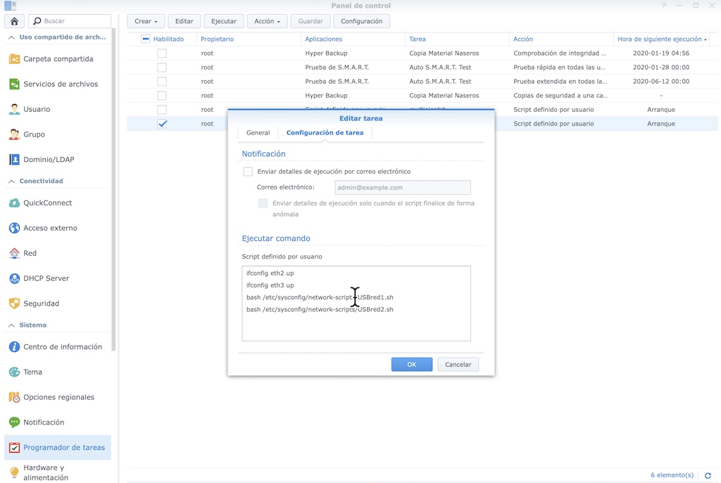 paso 12 adaptador de red USB en Synology