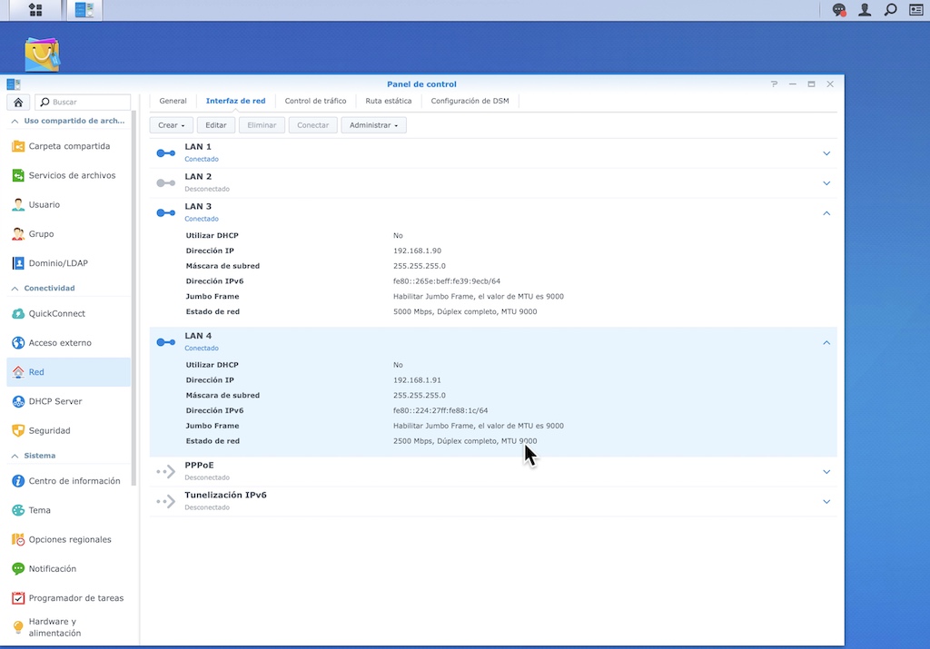 red montada adaptador de red USB en Synology